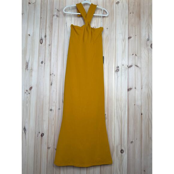 NWT Lulus Mesmerizing Perfection Yellow Halter Neck Backless Maxi Dress Size M - Picture 2 of 8